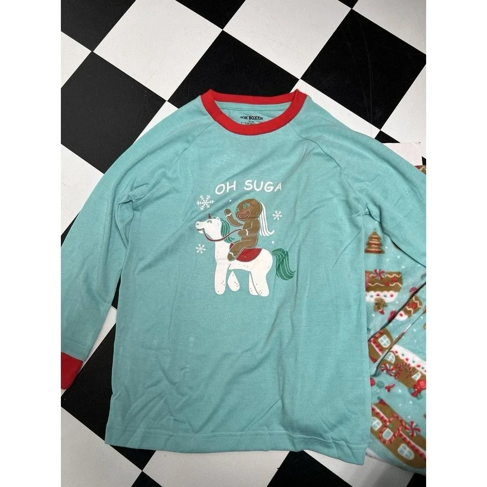 Y2K Joe‎ Boxer Girls Pajamas Size 8 Christmas 2 Pc Set GingerBread Fleece Pants